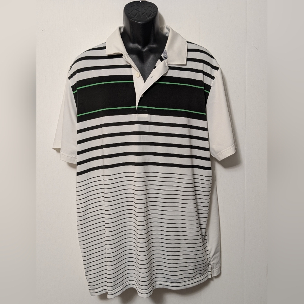 Men's Puma Striped Black and White Lightweight Golf Polo Shirt Size XL